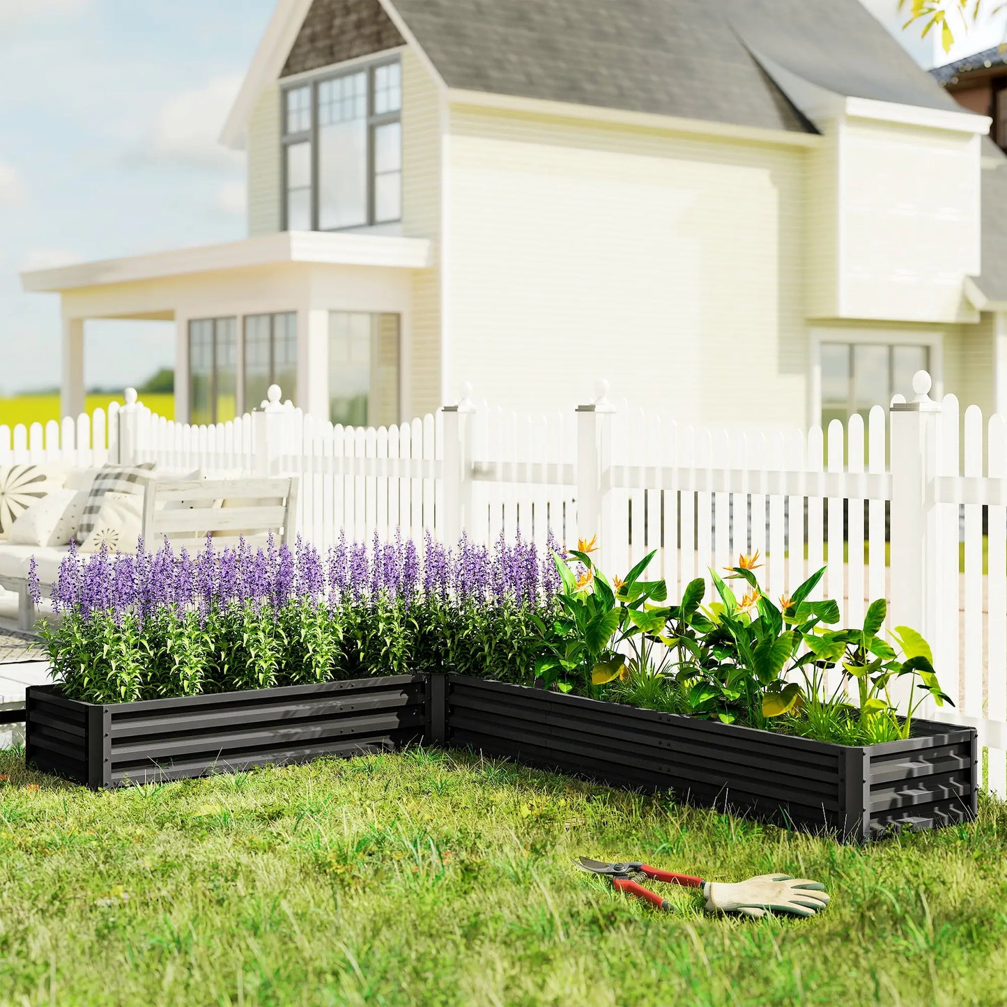 L-Shaped Raised Garden Bed, 82" x 109" x 12", Black Galvanized Steel Planter Box, Black Galvanized Planter Boxes at Gallery Canada