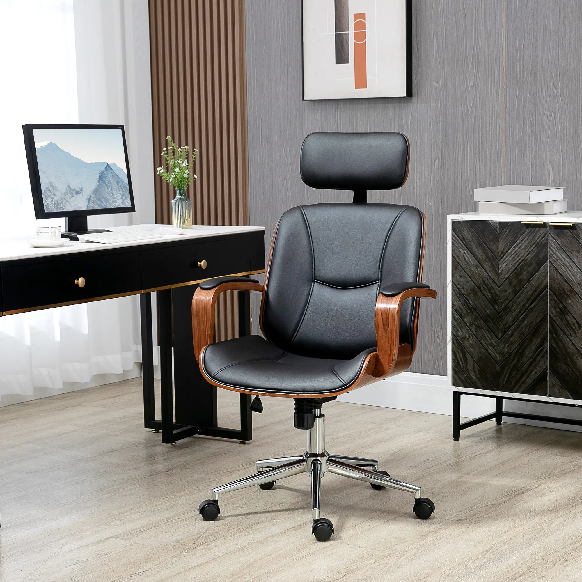 Office Chair, PU Leather Desk Chair, Adjustable Height, Tilt, Wheels, Black Office Chairs at Gallery Canada