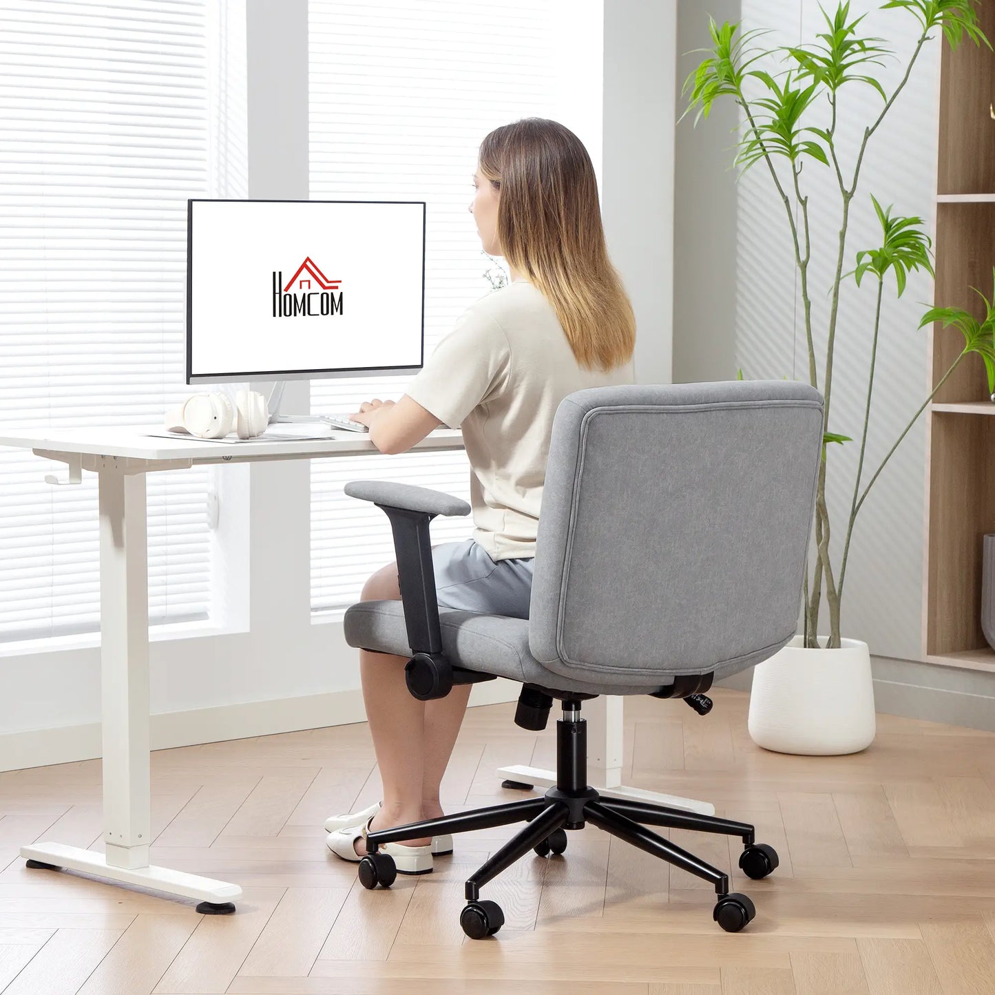 Criss Cross Chair with Flip-Up Armrests, Wheels, Adjustable Height, Tilting, Grey Task Chairs at Gallery Canada
