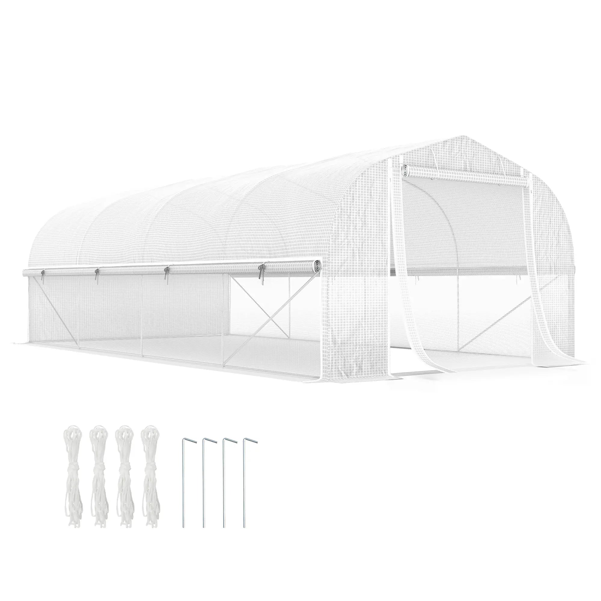 19.5' x 10' x 6.6' Tunnel Greenhouse, Roll-up Mesh Sidewalls, Mesh Door, Galvanized Steel, White Tunnel Greenhouses at Gallery Canada