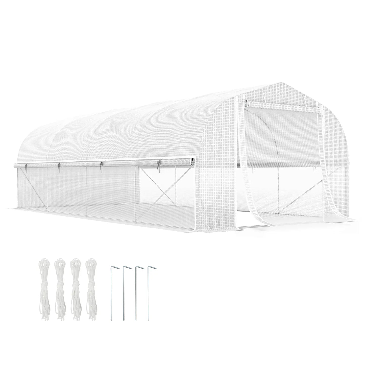19.5' x 10' x 6.6' Tunnel Greenhouse, Roll-up Mesh Sidewalls, Mesh Door, Galvanized Steel, White Tunnel Greenhouses at Gallery Canada