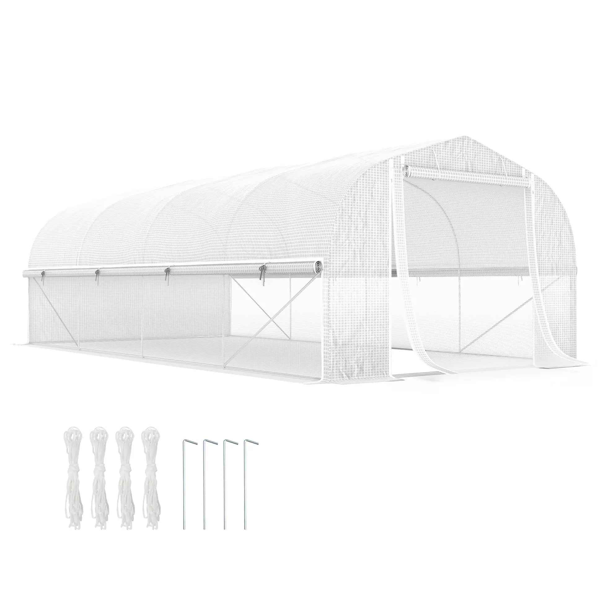 19.5' x 10' x 6.6' Tunnel Greenhouse, Roll-up Mesh Sidewalls, Mesh Door, Galvanized Steel, White Tunnel Greenhouses at Gallery Canada