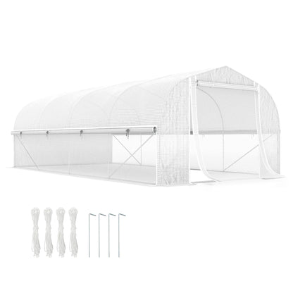 19.5' x 10' x 6.6' Tunnel Greenhouse, Roll-up Mesh Sidewalls, Mesh Door, Galvanized Steel, White Tunnel Greenhouses at Gallery Canada