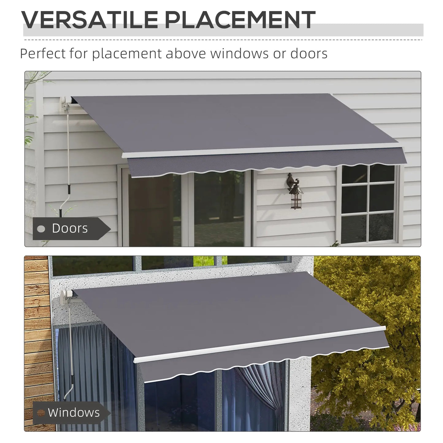 12' x 10' Manual Retractable Awning, Adjustable Sunshade Shelter, Dark Grey Patio Awnings at Gallery Canada