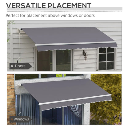 12' x 10' Manual Retractable Awning, Adjustable Sunshade Shelter, Dark Grey Patio Awnings at Gallery Canada