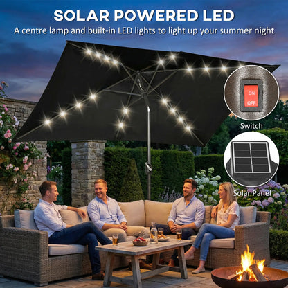 6.5x10ft Rectangle Tilt Patio Umbrella With LEDs, Black Sun Umbrellas at Gallery Canada