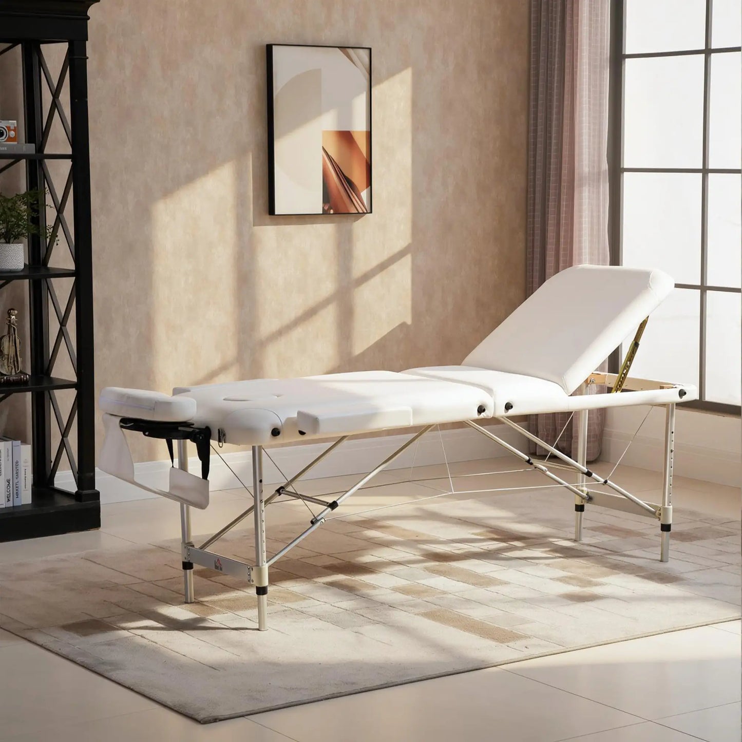 85" 3 Section Foldable Massage Table, Professional Salon Spa Facial Couch Bed, White Portable Massage Tables at Gallery Canada