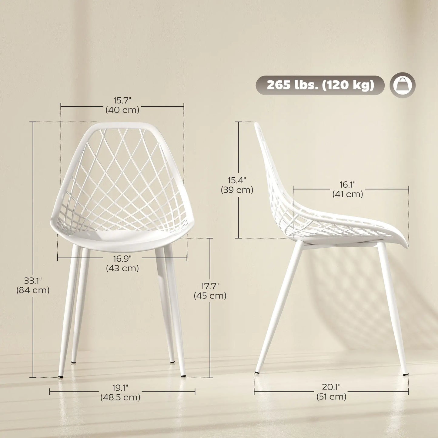 Modern Dining Chairs Set of 4, Plastic with Metal Legs, White Dining Chairs at Gallery Canada