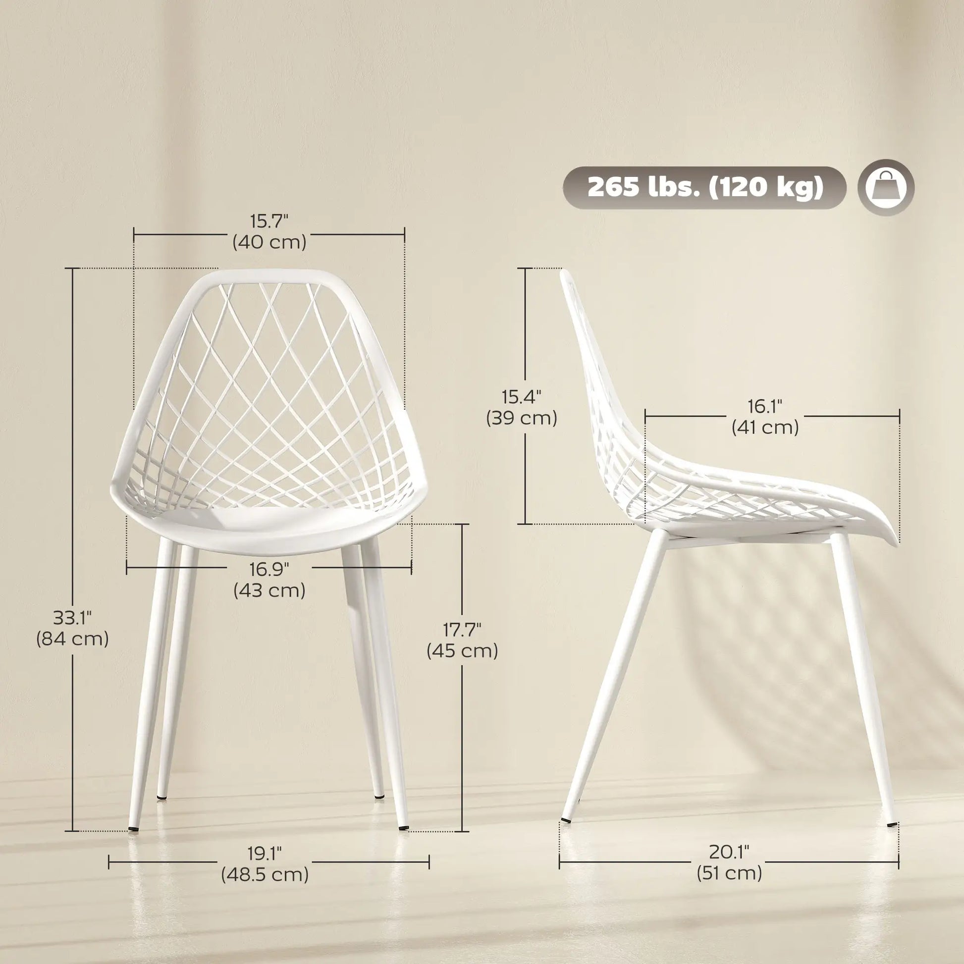 Modern Dining Chairs Set of 4, Plastic with Metal Legs, White Dining Chairs at Gallery Canada