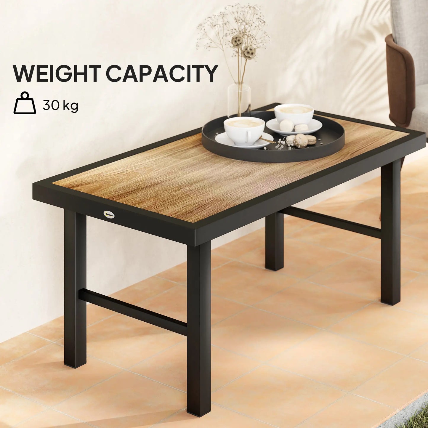 Outdoor Side Table, SPC Woodgrain Tabletop, Metal Patio Coffee Table, Brown Patio Side Tables at Gallery Canada