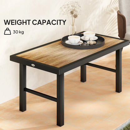 Outdoor Side Table, SPC Woodgrain Tabletop, Metal Patio Coffee Table, Brown Patio Side Tables at Gallery Canada