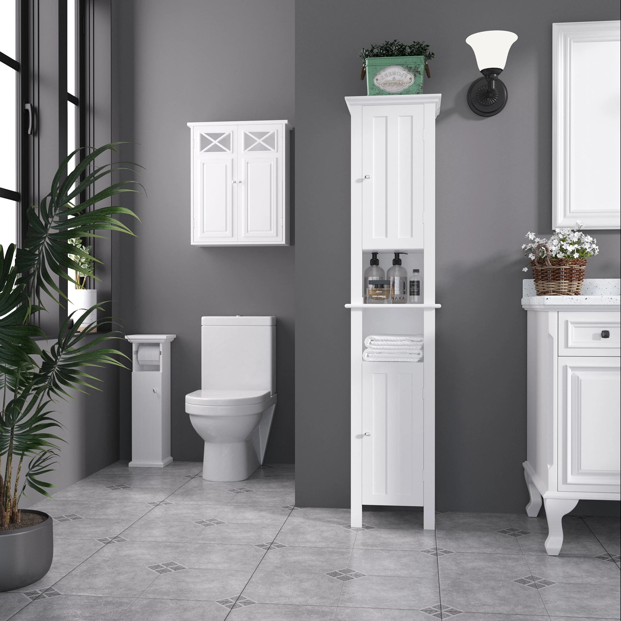 Freestanding Bathroom Cabinet, Open Shelves, 13.8