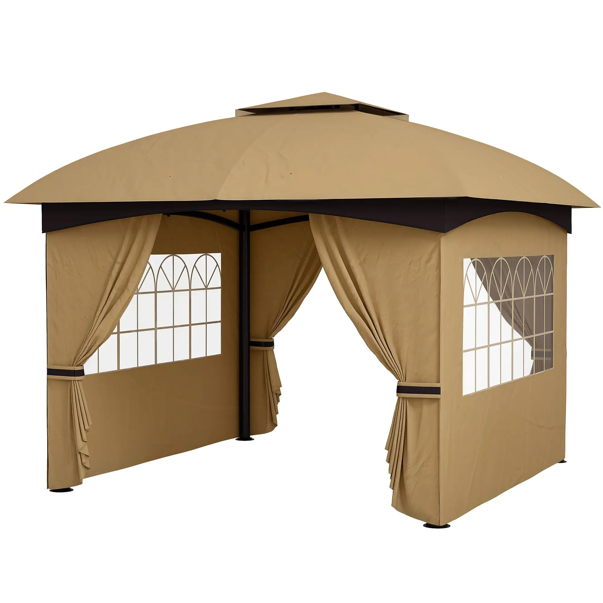 11' x 11' Outdoor Gazebo, Double Roof, Galvanised Steel Frame, Beige Gazebos Beige at Gallery Canada