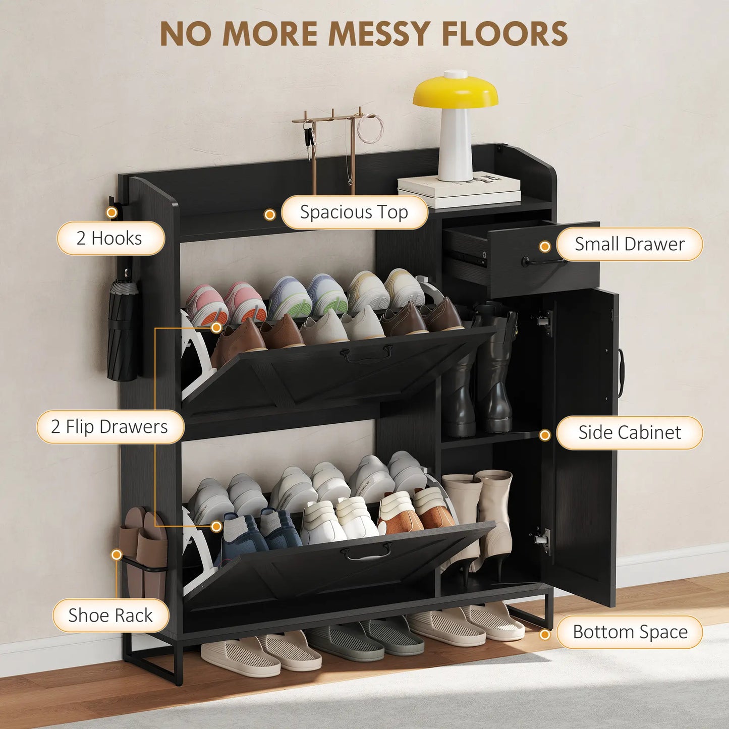 Farmhouse Shoe Storage Cabinet, Side Cabinet, Adjustable Shelves, Black Shoe Storage Cabinets & Racks at Gallery Canada