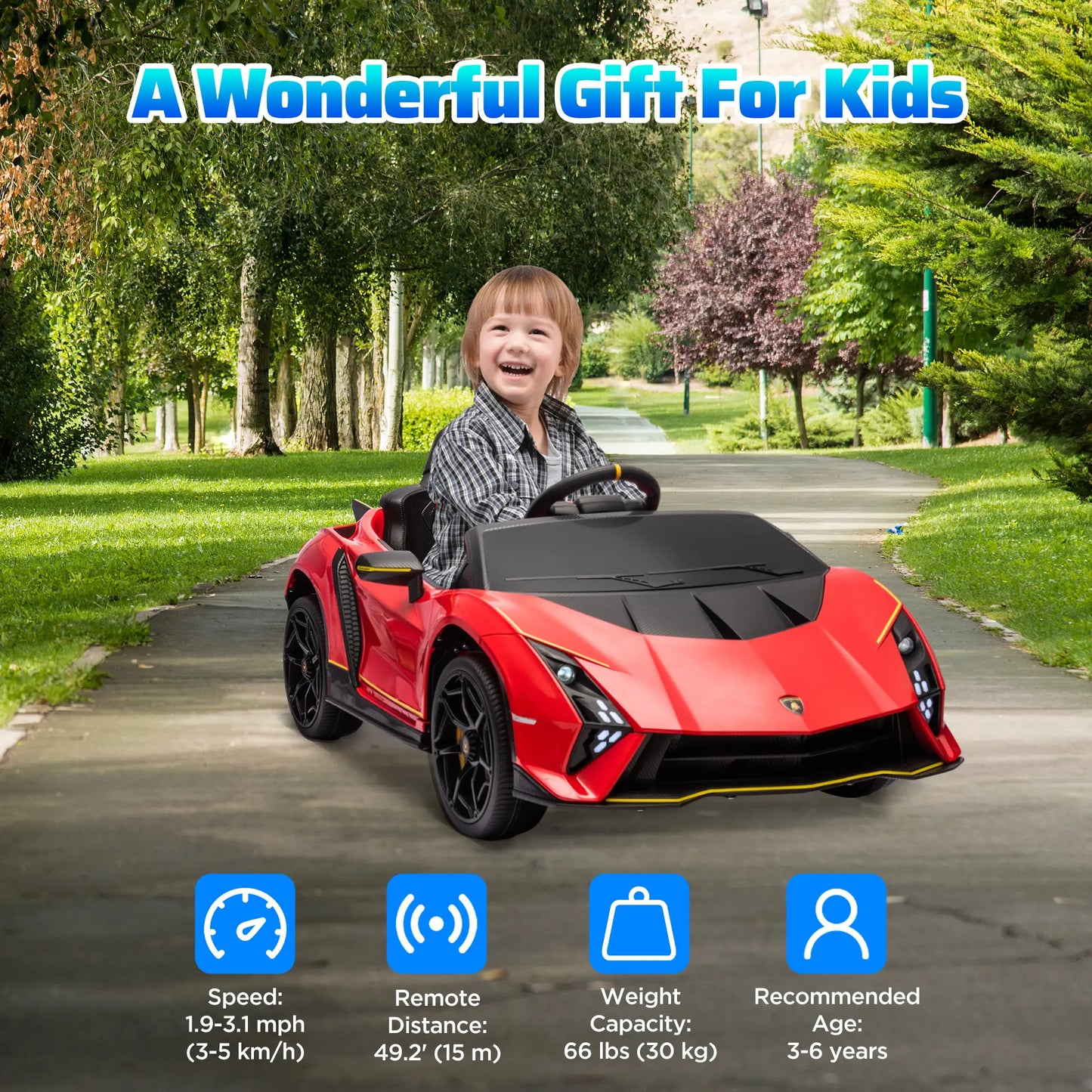 12V Lamborghini Licensed Kids Car, Remote Control, 4 Wheels Suspension, Red Electric Toy Cars at Gallery Canada