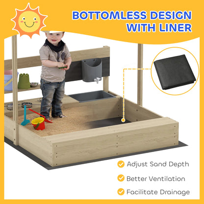 Kids Sandbox with Cover, Wooden Sand Box with Seat, Storage, 3-7 Years, Natural Wood Sandboxes & Accessories at Gallery Canada