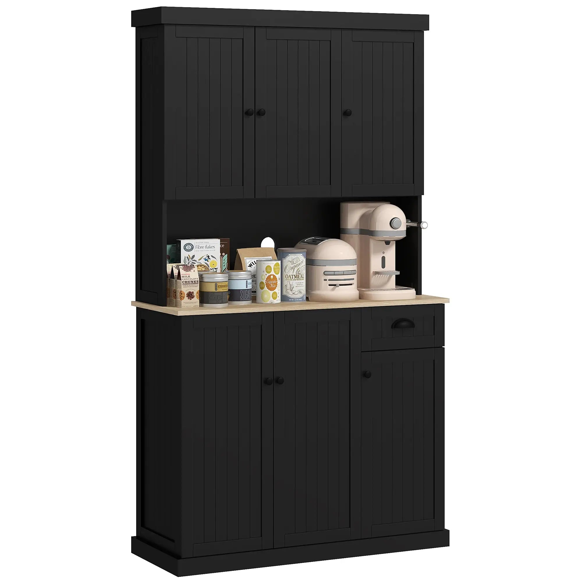 71 Inch Kitchen Pantry Buffet Hutch Cabinet Microwave Stand, Black Kitchen Pantry Cabinets at Gallery Canada
