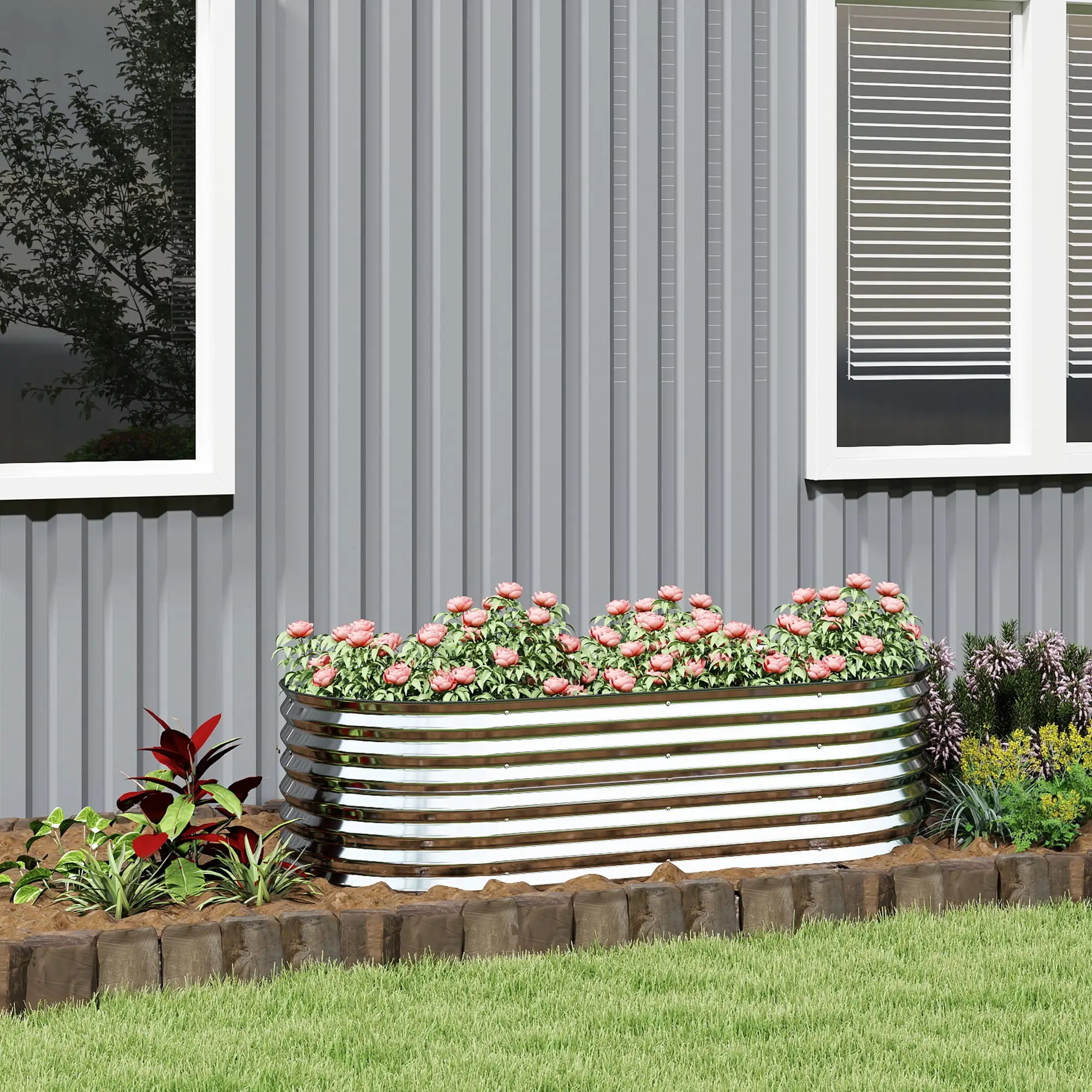 5 x 2.5 x 2ft Galvanized Raised Garden Bed, Oval Planter Box, Silver Raised Garden Beds at Gallery Canada