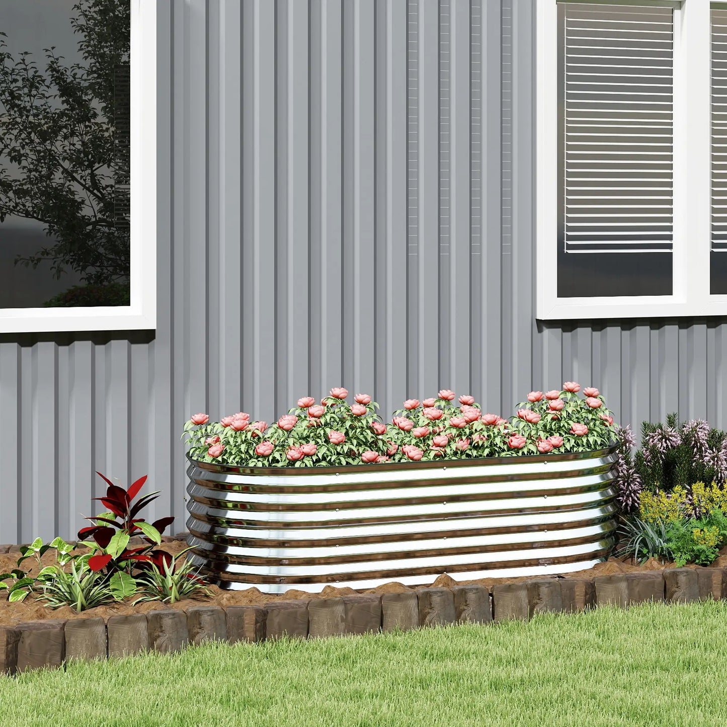 5 x 2.5 x 2ft Galvanized Raised Garden Bed, Oval Planter Box, Silver Raised Garden Beds at Gallery Canada