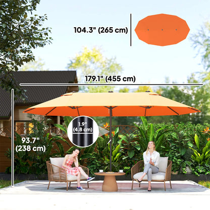 15' Outdoor Patio Umbrella, Twin Canopy Sunshade, Steel Table, Lift Crank, Orange Sun Umbrellas at Gallery Canada