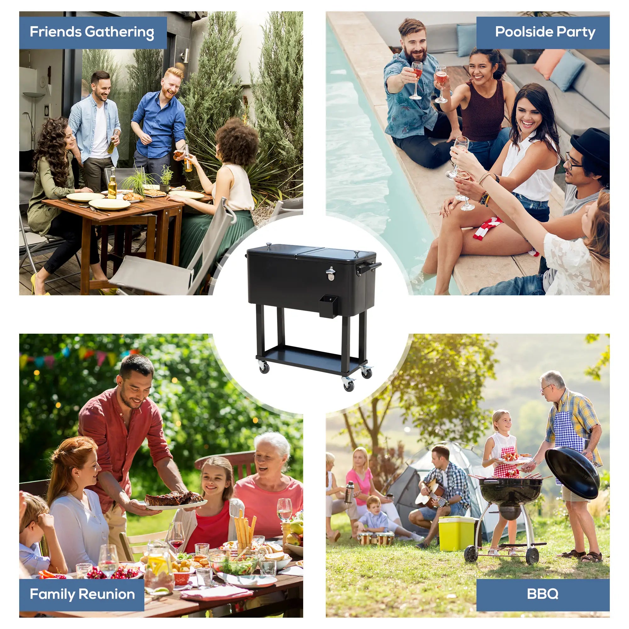 80 Quart Rolling Cooler Cart, Portable Ice Beverage Bin, Outdoor Party, Black Cooler Boxes at Gallery Canada