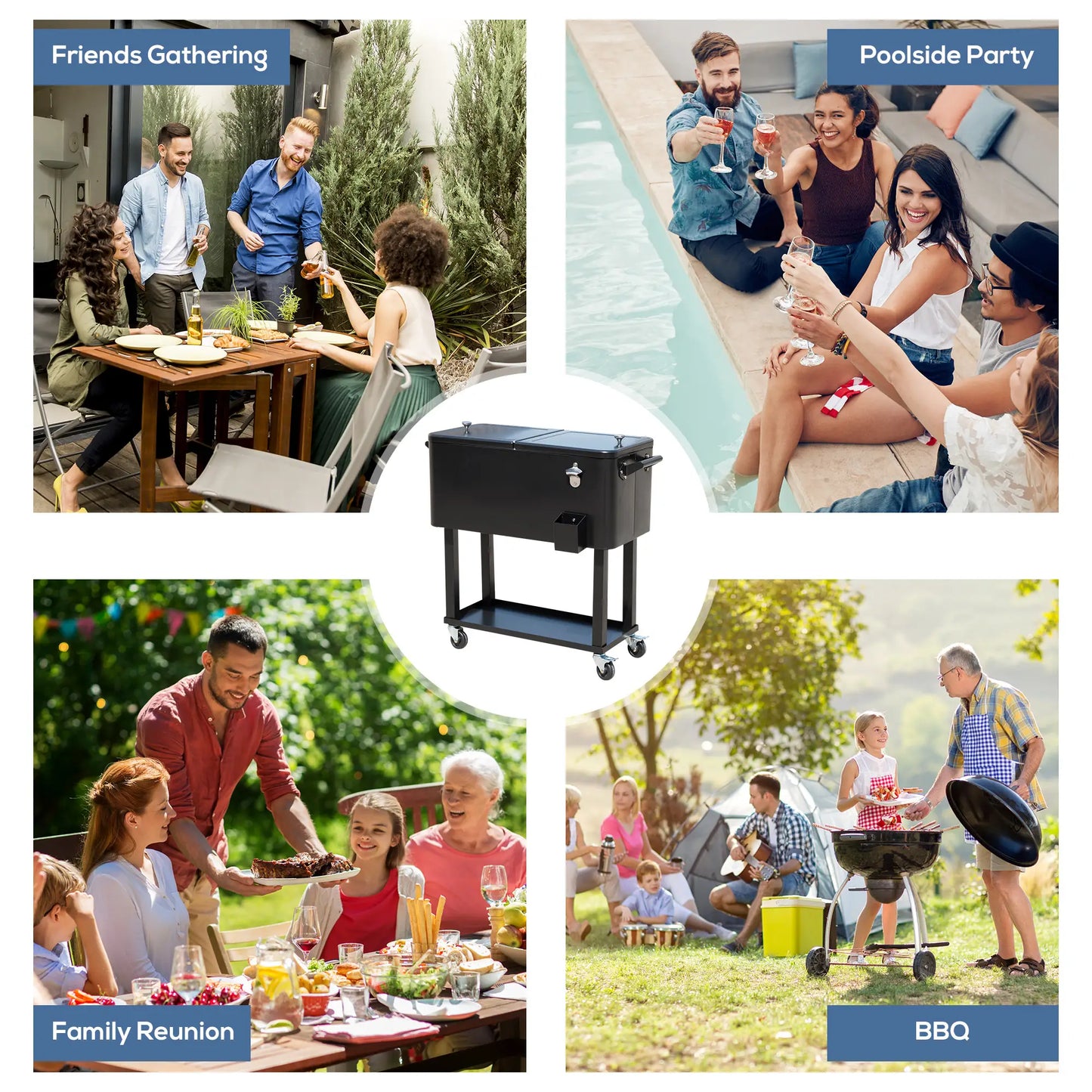 80 Quart Rolling Cooler Cart, Portable Ice Beverage Bin, Outdoor Party, Black Cooler Boxes at Gallery Canada