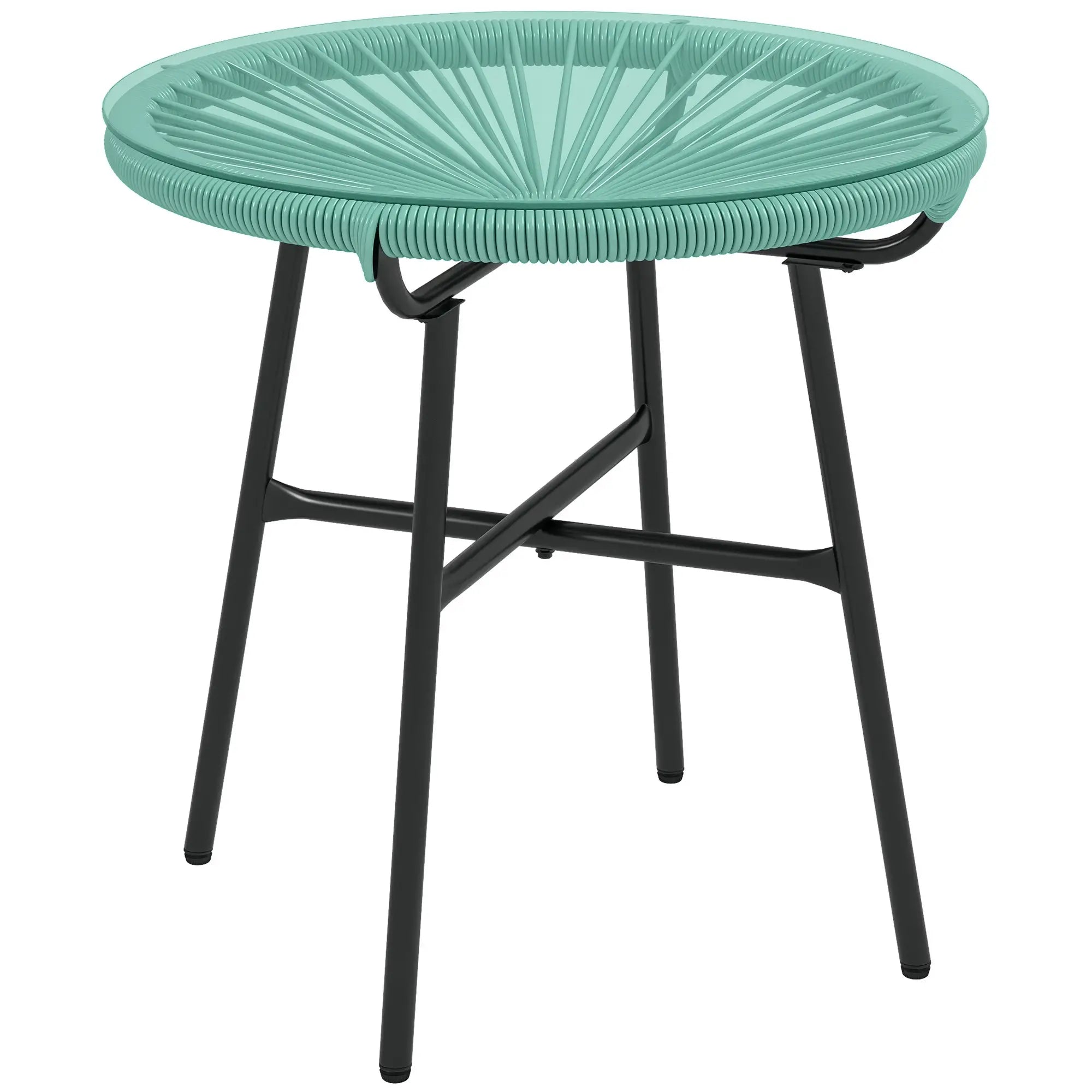 Round Outdoor Rattan Side Table, Tempered Glass Top, Light Green Patio Side Tables at Gallery Canada