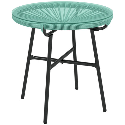 Round Outdoor Rattan Side Table, Tempered Glass Top, Light Green Patio Side Tables at Gallery Canada