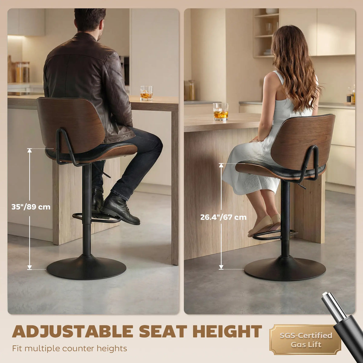 Swivel Bar Stools Set of 2, Counter Height, Adjustable, Black Bar Stools at Gallery Canada