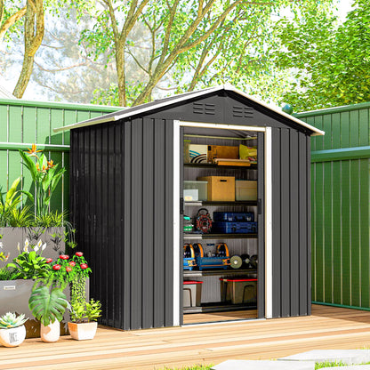 6.5x3.5ft Metal Garden Storage Shed, Double Sliding Doors, Dark Grey Sheds at Gallery Canada