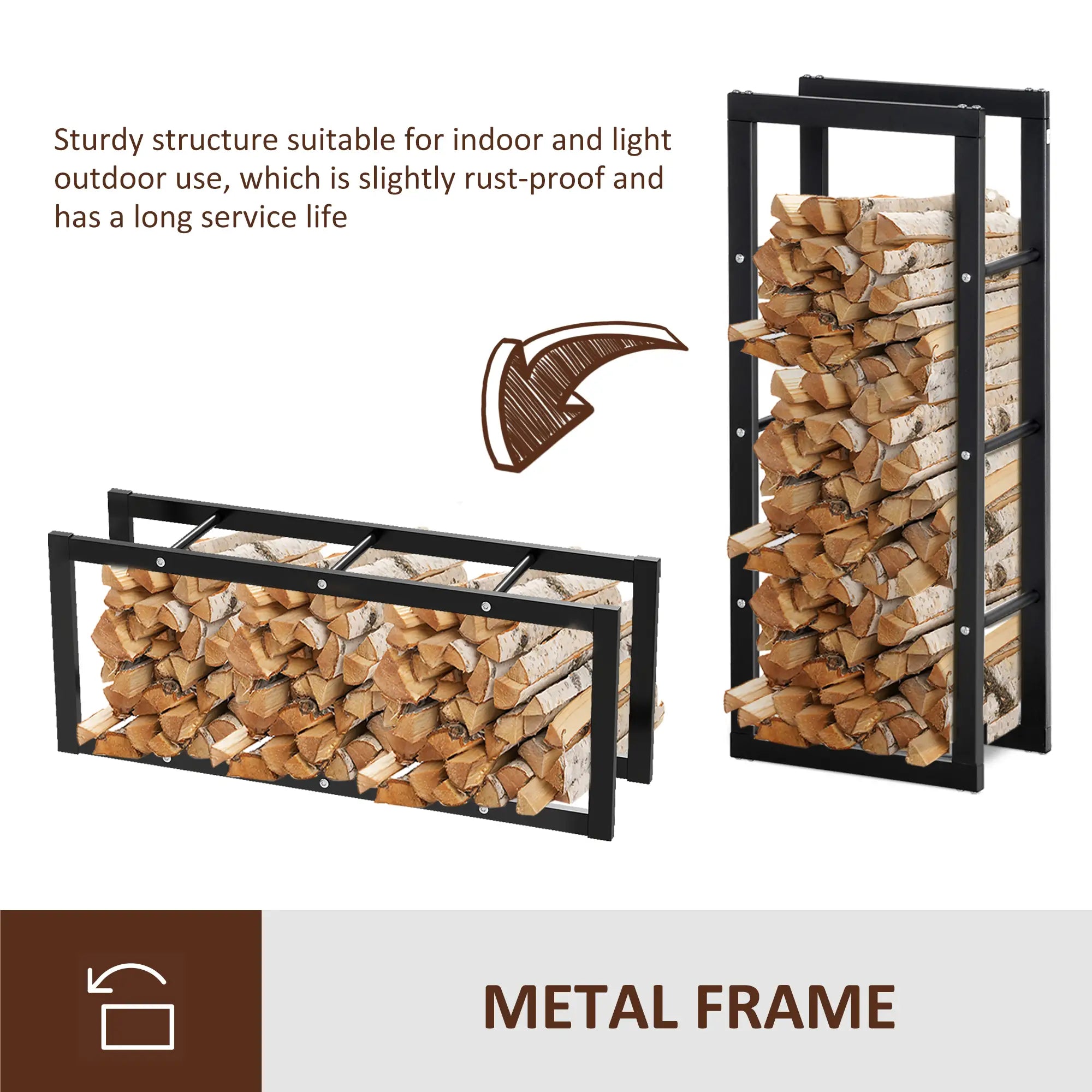 Outdoor Firewood Rack, Log Holder with Handles, 220 lbs. Capacity, 15.7