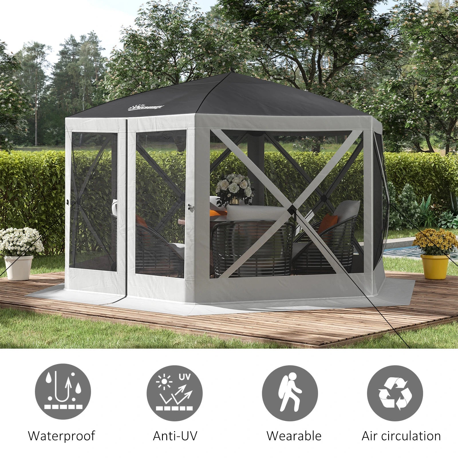 12' x 12' Hexagon Pop Up Screen Tent, Camping Shelter, Grey Pop Up Canopies at Gallery Canada