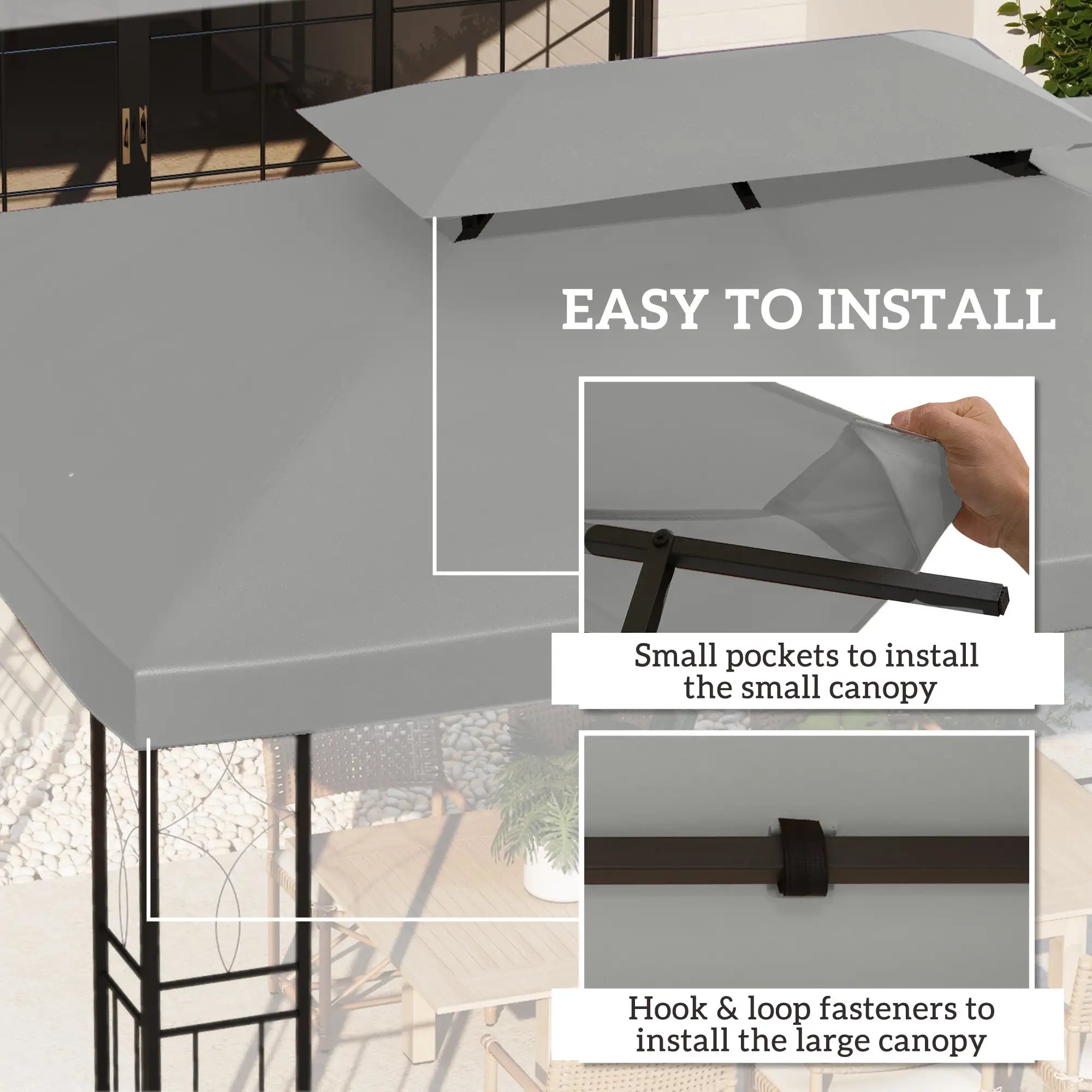 13' x 10' Gazebo Replacement Canopy, 2 Tier Top UV Cover, Light Grey Gazebo Canopy Replacement at Gallery Canada