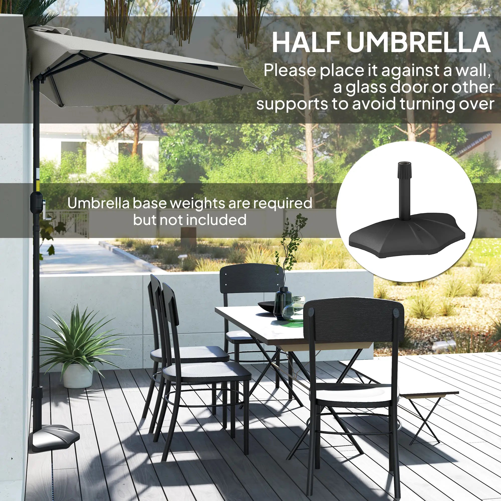 9ft Half Round Umbrella, Outdoor Patio Garden Sun Shade, Light Grey Half Round Umbrellas at Gallery Canada
