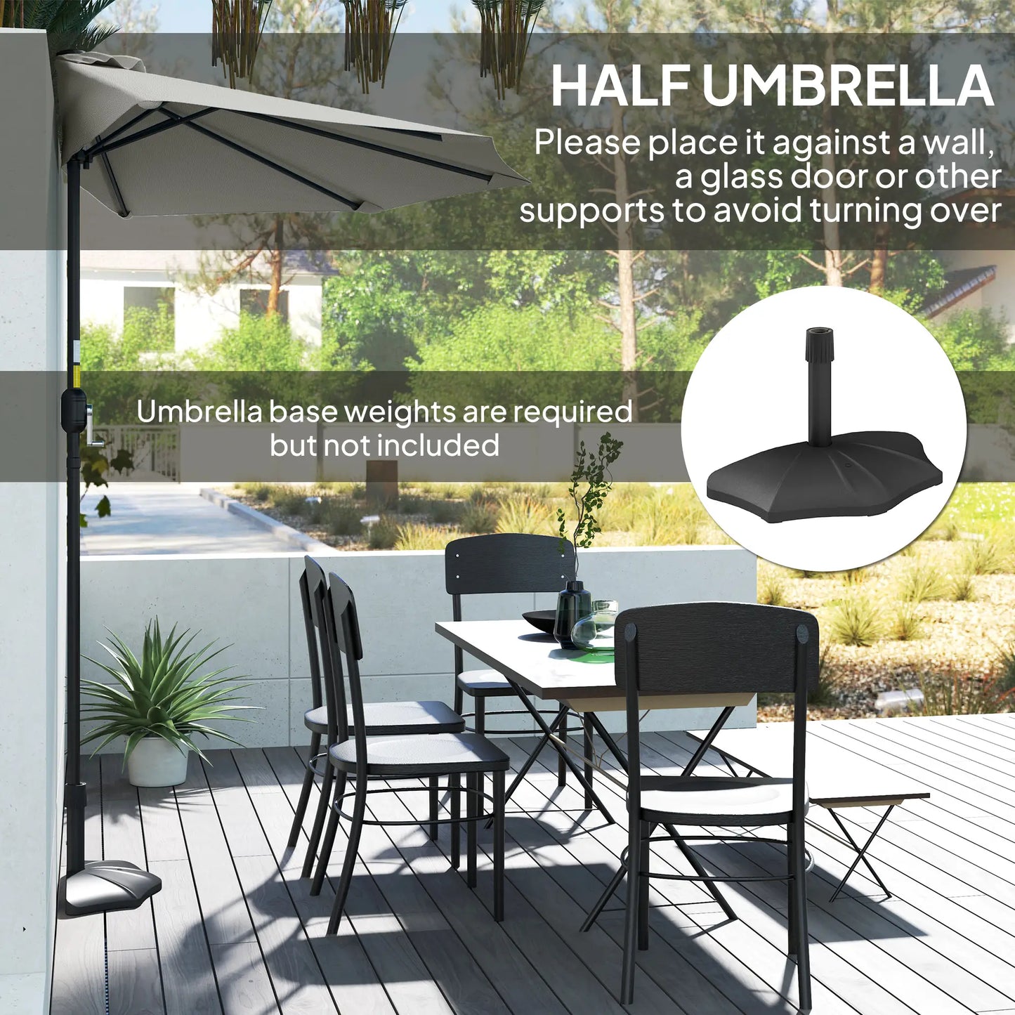 9ft Half Round Umbrella, Outdoor Patio Garden Sun Shade, Light Grey Half Round Umbrellas at Gallery Canada