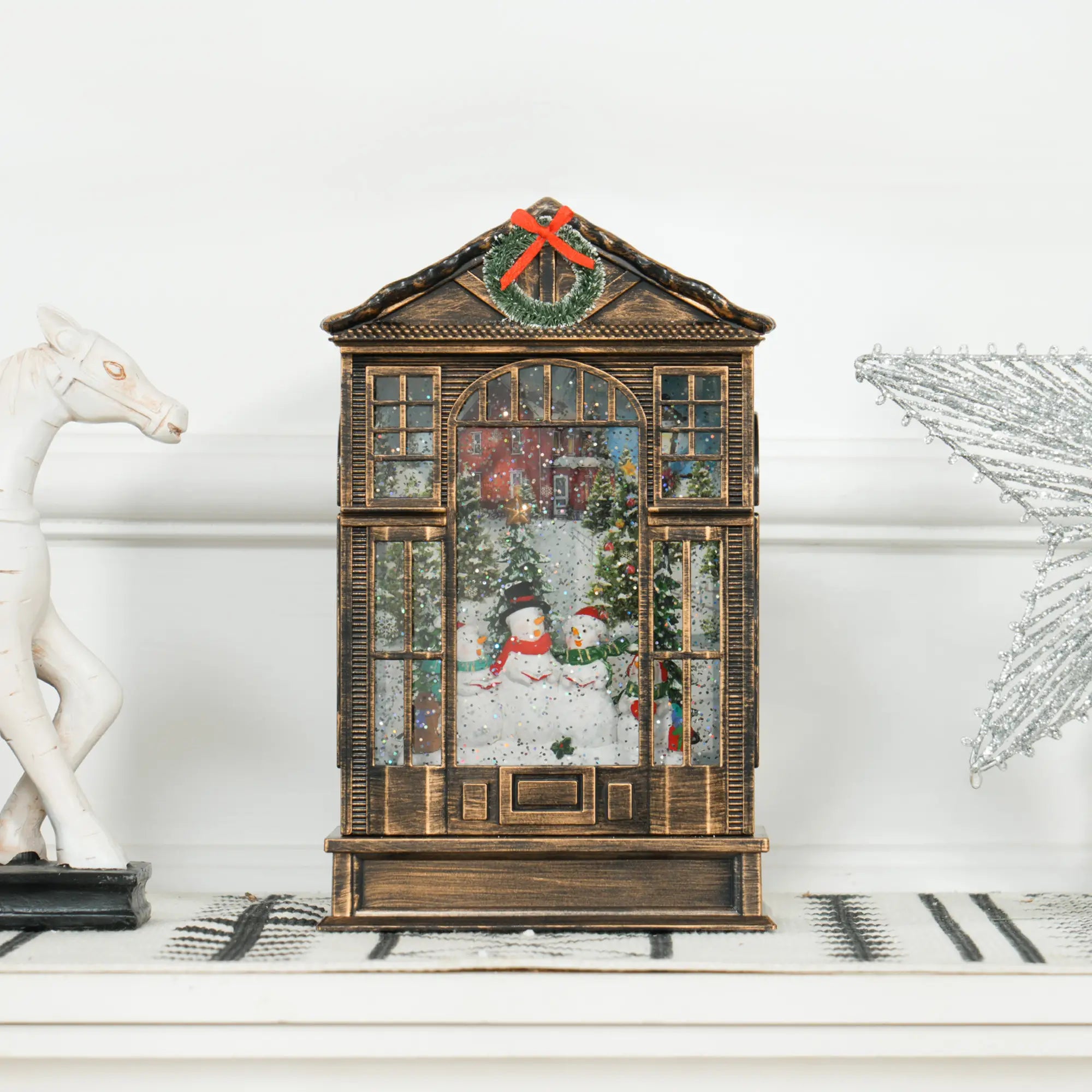 Musical Snow Globe with Lights, Christmas Lantern, Swirling Glitter, Bronze Christmas Village Houses at Gallery Canada