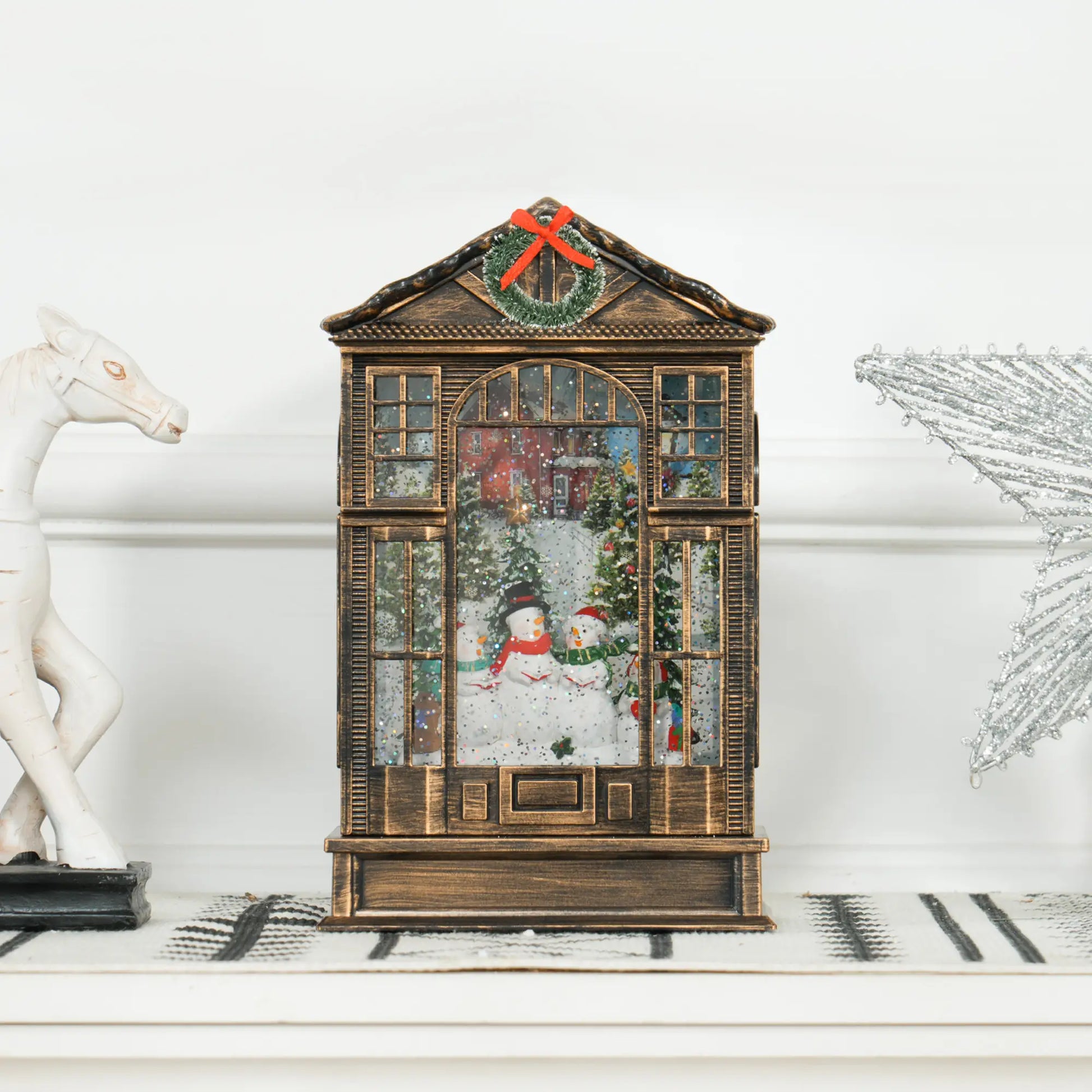 Musical Snow Globe with Lights, Christmas Lantern, Swirling Glitter, Bronze Christmas Village Houses at Gallery Canada