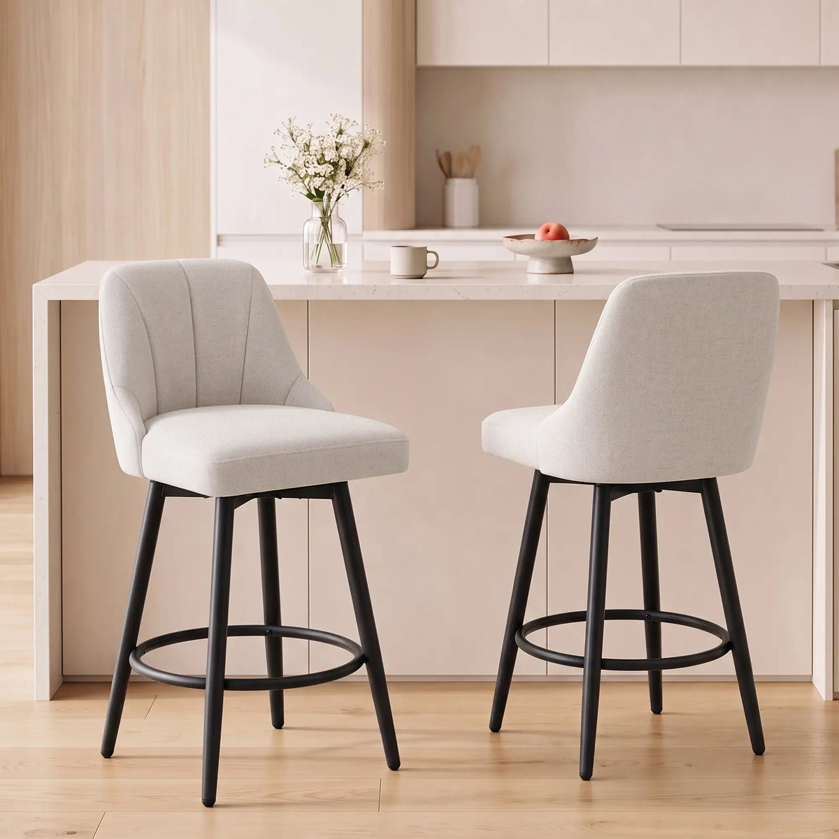 Swivel Bar Stools Set of 2, Cream White