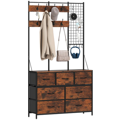 4-In-1 Coat Rack, 7 Drawer Fabric Dresser, Hall Tree 14 Hooks, Rustic Brown Clothing Storage at Gallery Canada