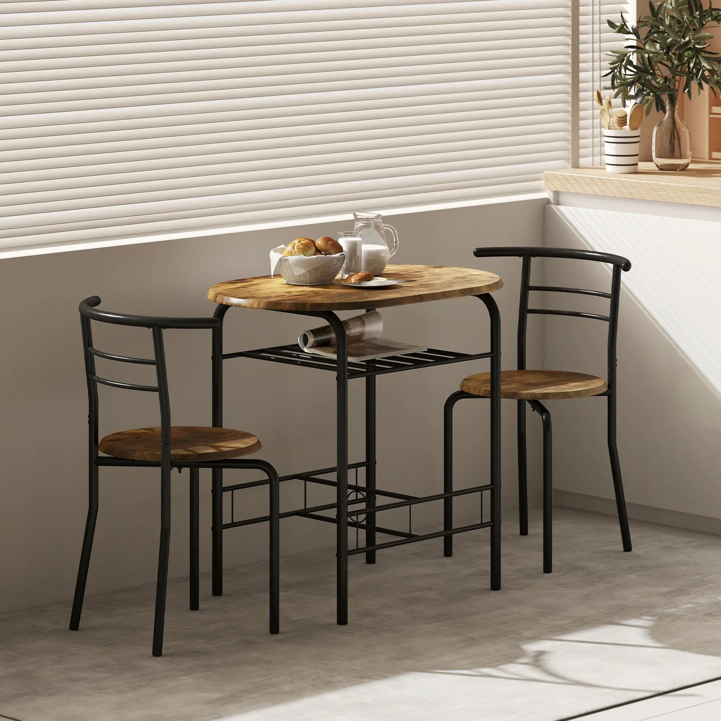 Dining Table Set Of 3, Kitchen Table And Chairs, Rustic Brown Dining Table Sets at Gallery Canada