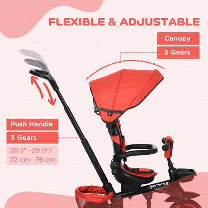 6-in-1 Toddler Tricycle, Foldable, Adjustable Seat, Push Handle, Red Tricycles for Kids at Gallery Canada