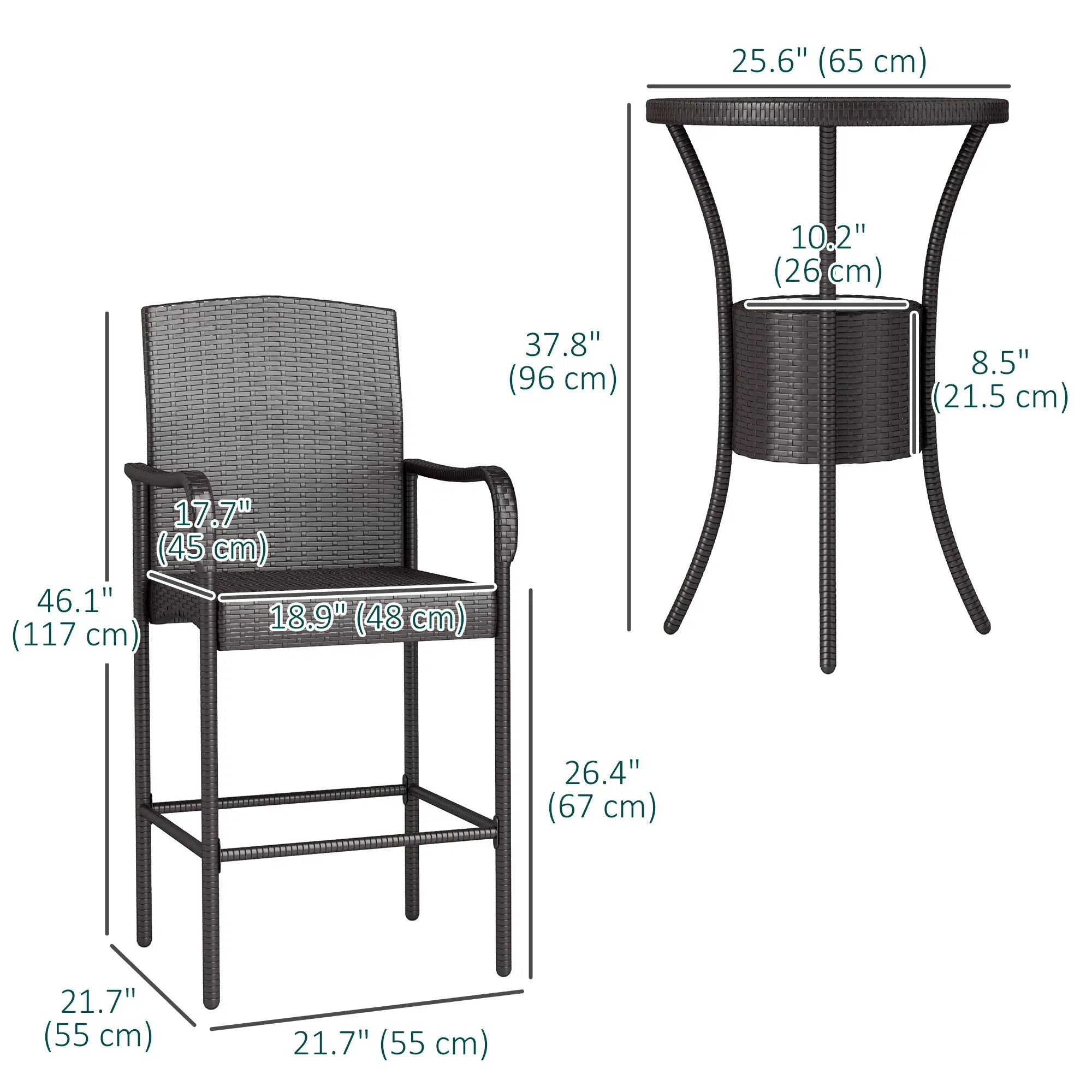 3-Piece Patio Bar Set, Rattan Bistro Table and Chairs, Dark Brown Bistro Sets at Gallery Canada