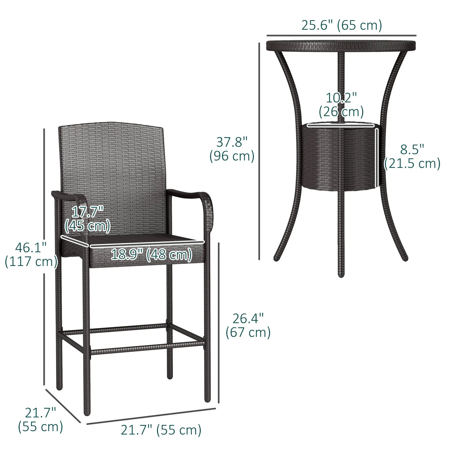 3-Piece Patio Bar Set, Rattan Bistro Table and Chairs, Dark Brown Bistro Sets at Gallery Canada
