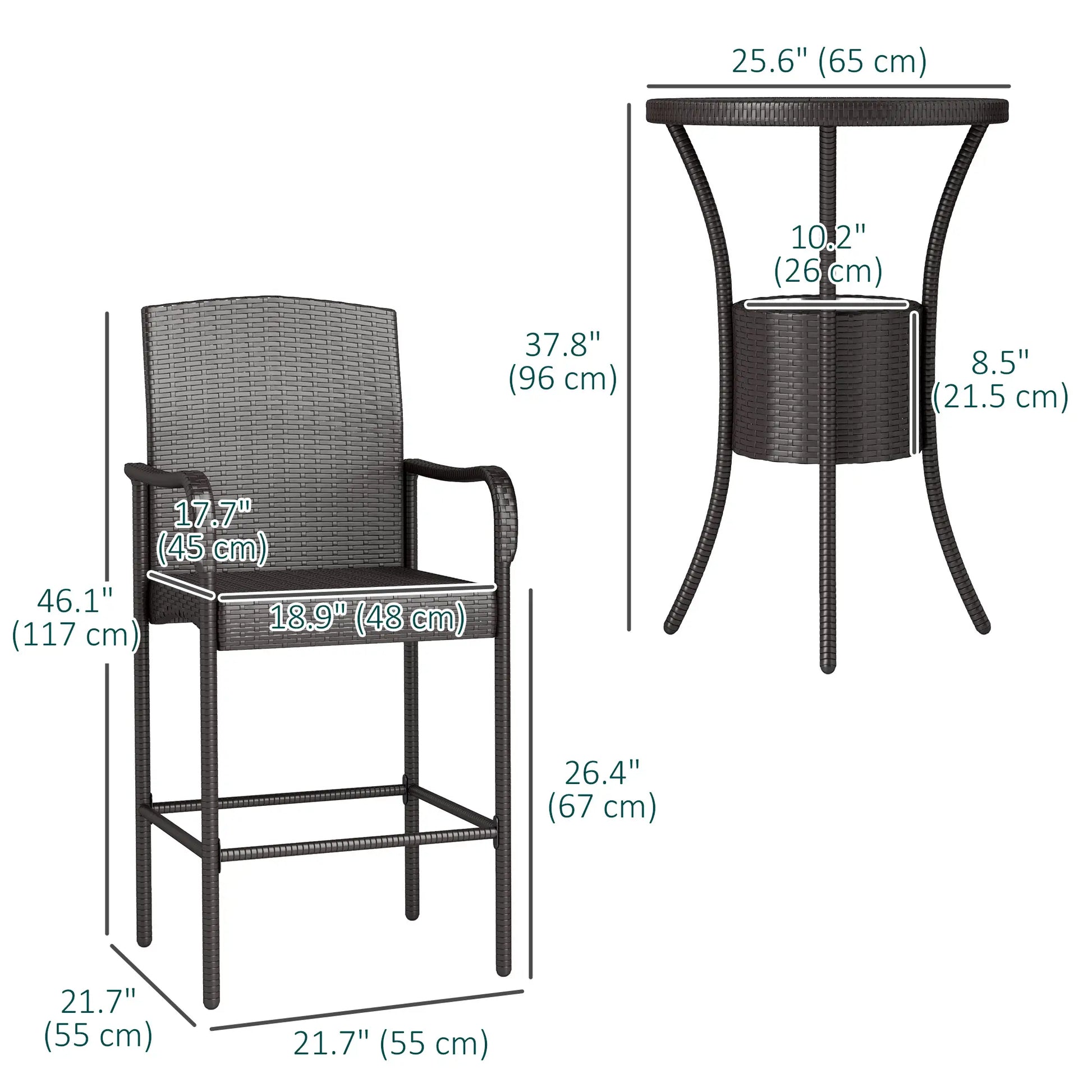 3-Piece Patio Bar Set, Rattan Bistro Table and Chairs, Dark Brown Bistro Sets at Gallery Canada