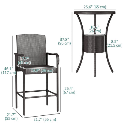 3-Piece Patio Bar Set, Rattan Bistro Table and Chairs, Dark Brown Bistro Sets at Gallery Canada