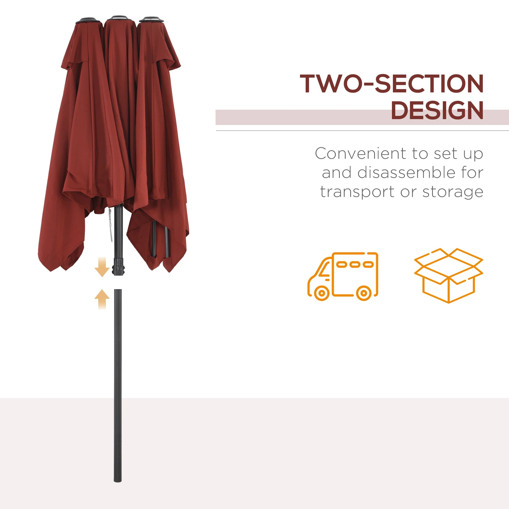Double-Sided Patio Umbrella with Tilt, Adjustable Height, 12 Ribs, Wine Red Sun Umbrellas at Gallery Canada