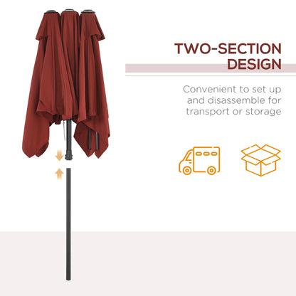 Double-Sided Patio Umbrella with Tilt, Adjustable Height, 12 Ribs, Wine Red Sun Umbrellas at Gallery Canada