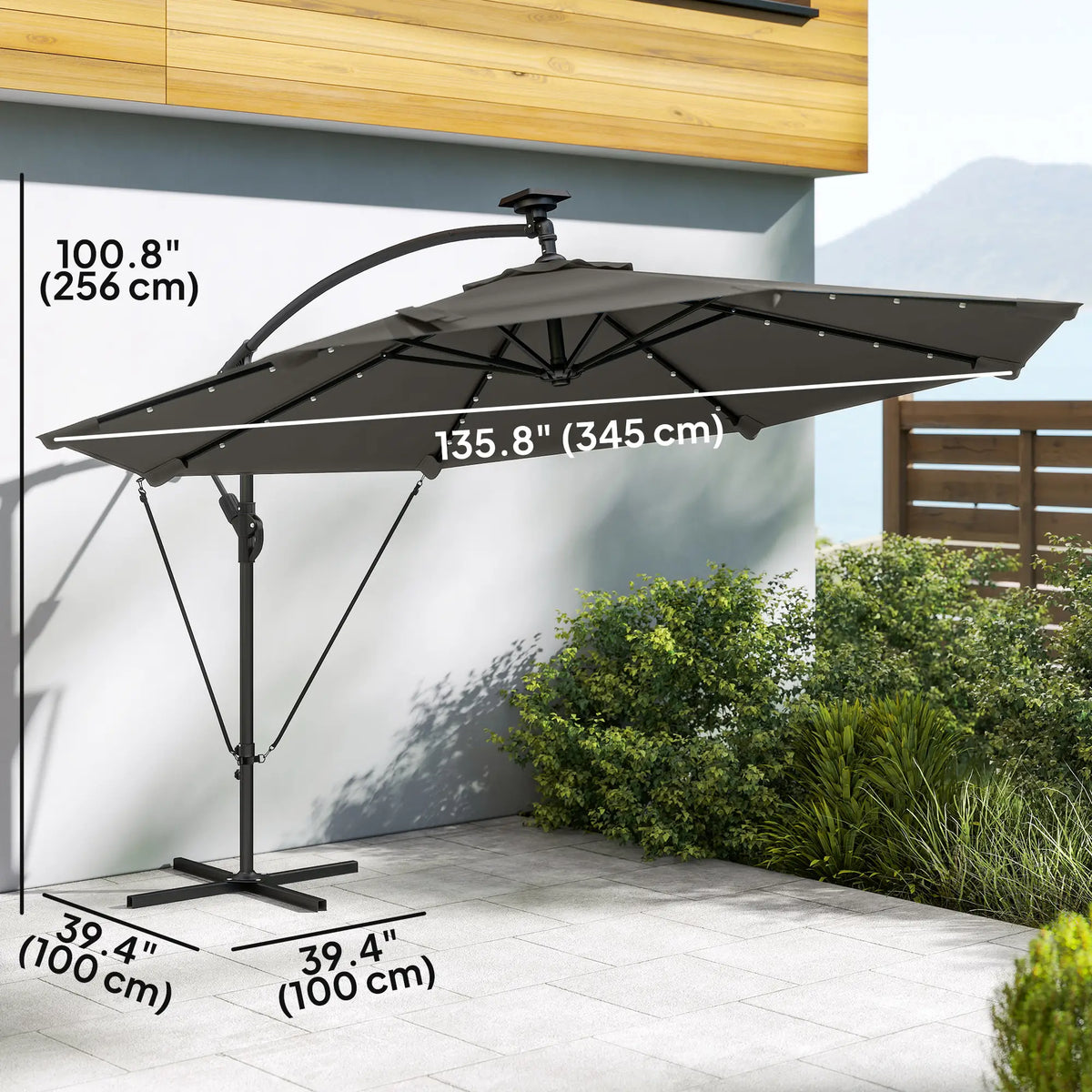 11.3 ft Cantilever Patio Umbrella, With Light And Cover, Dark Grey Offset Cantilever Umbrellas at Gallery Canada
