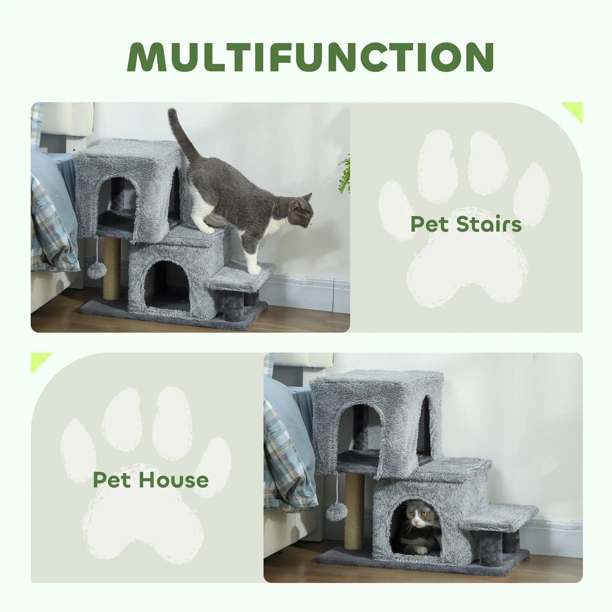 4-Step Pet Stairs, Adjustable Height, Scratching Posts, Hanging Ball, Grey Dog Stairs at Gallery Canada