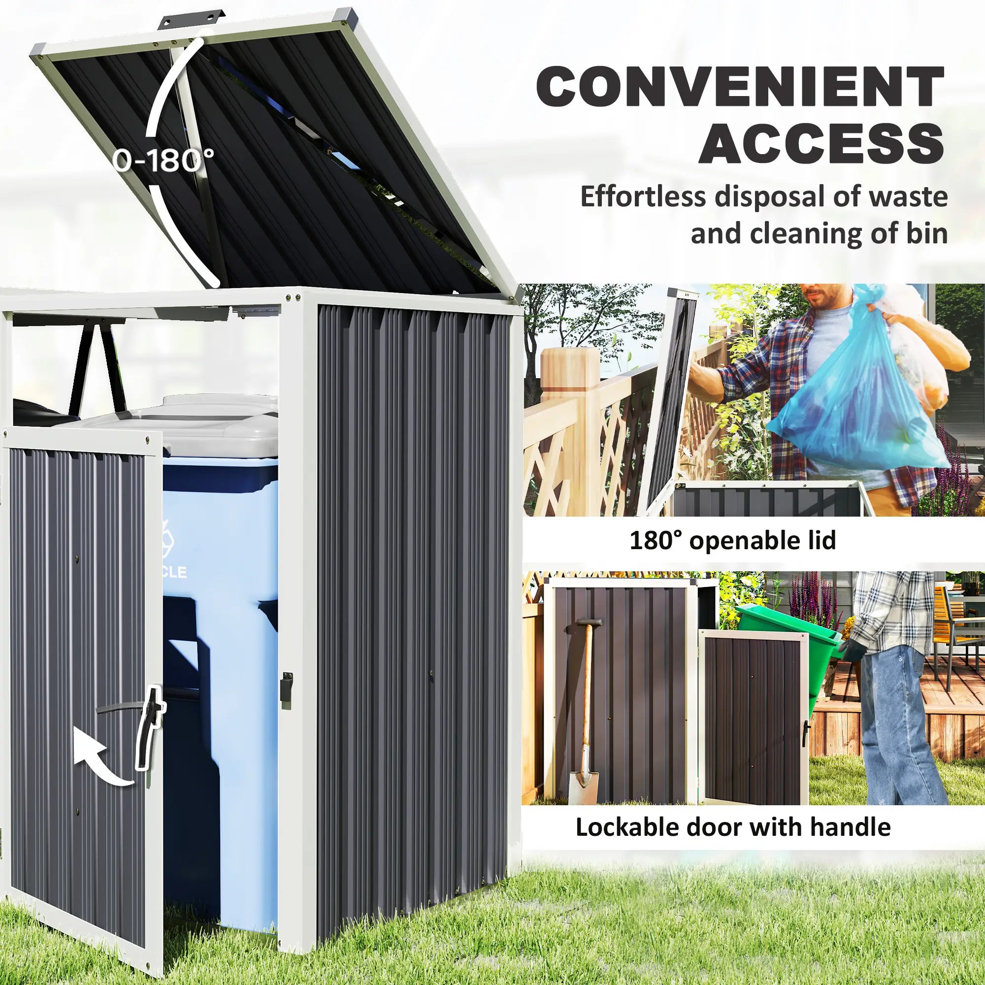 Double Garbage Bin Shed, Lockable Outdoor Storage, Dark Grey Sheds at Gallery Canada